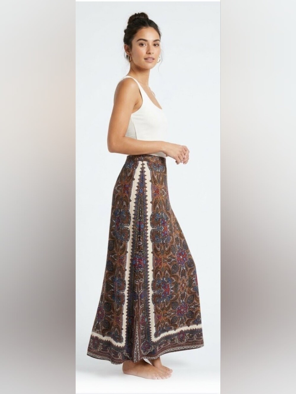 Bohemian Maxi Skirt in Multi-Color Floral Paisley Print Size M